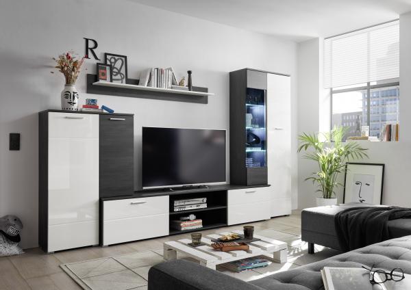 Wohnwand MELODY 3 Black North/MDF Weiß Hochglanz/Black North
